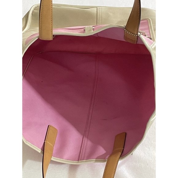 Coach Womens Tote Bag White Pink Color Block Beach Zip Pockets Dual Handle Bag - Picture 12 of 12